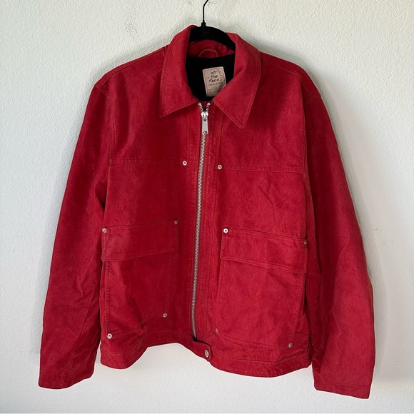 Free People Blair Faux Suede Jacket in Red SZ XL - Picture 3 of 10